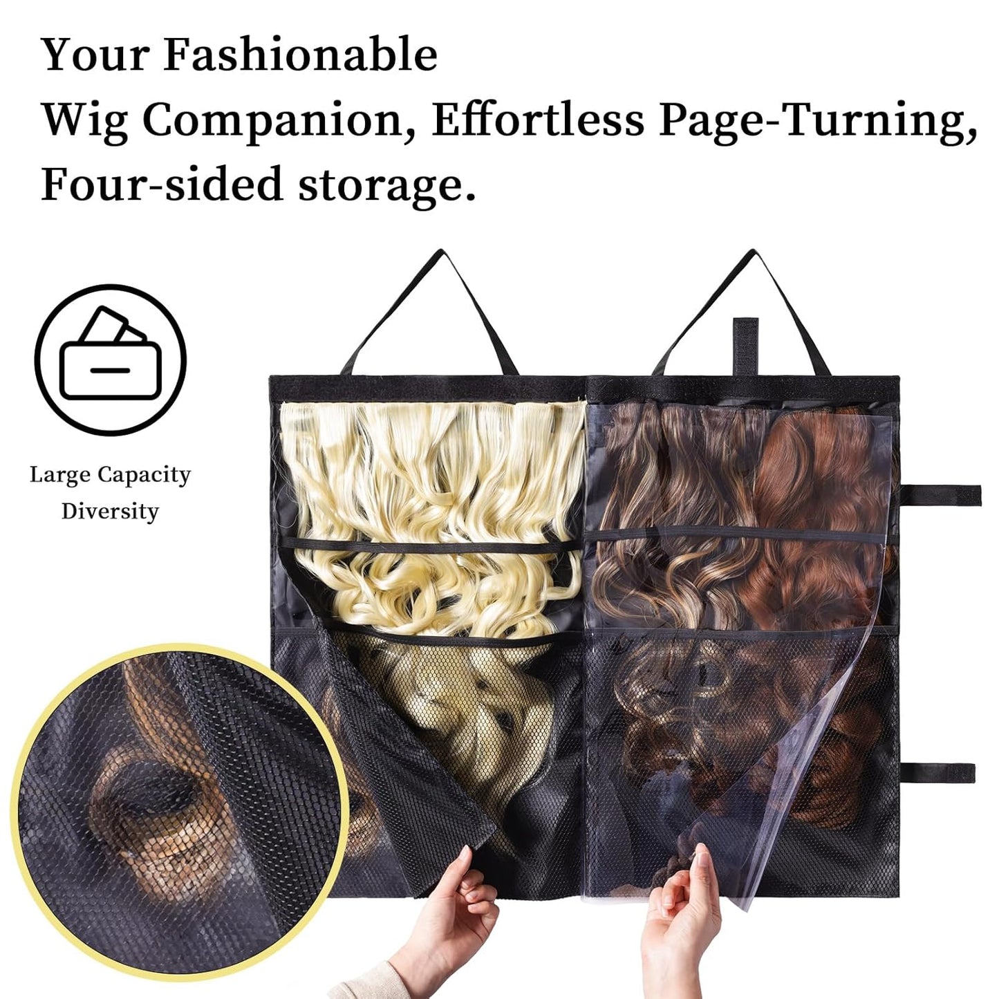 Travel-Friendly Halo Hair Extensions Holder Bag - Lightweight PVC Storage for Multiple Hairpieces | Portable & Easy Fold (Black)