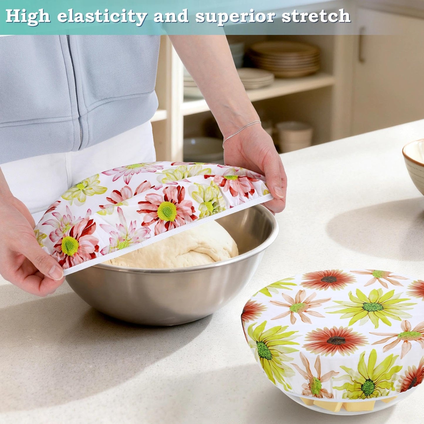Revahope 2 Large Reusable Beeswax Bowl Covers for Bread Proofing, 10/12 Inch Elastic Beeswax Wraps Cotton Cloth Sourdough Bowl Covers for Proofing Baskets, Mixer Bowls, Food Storage Containers