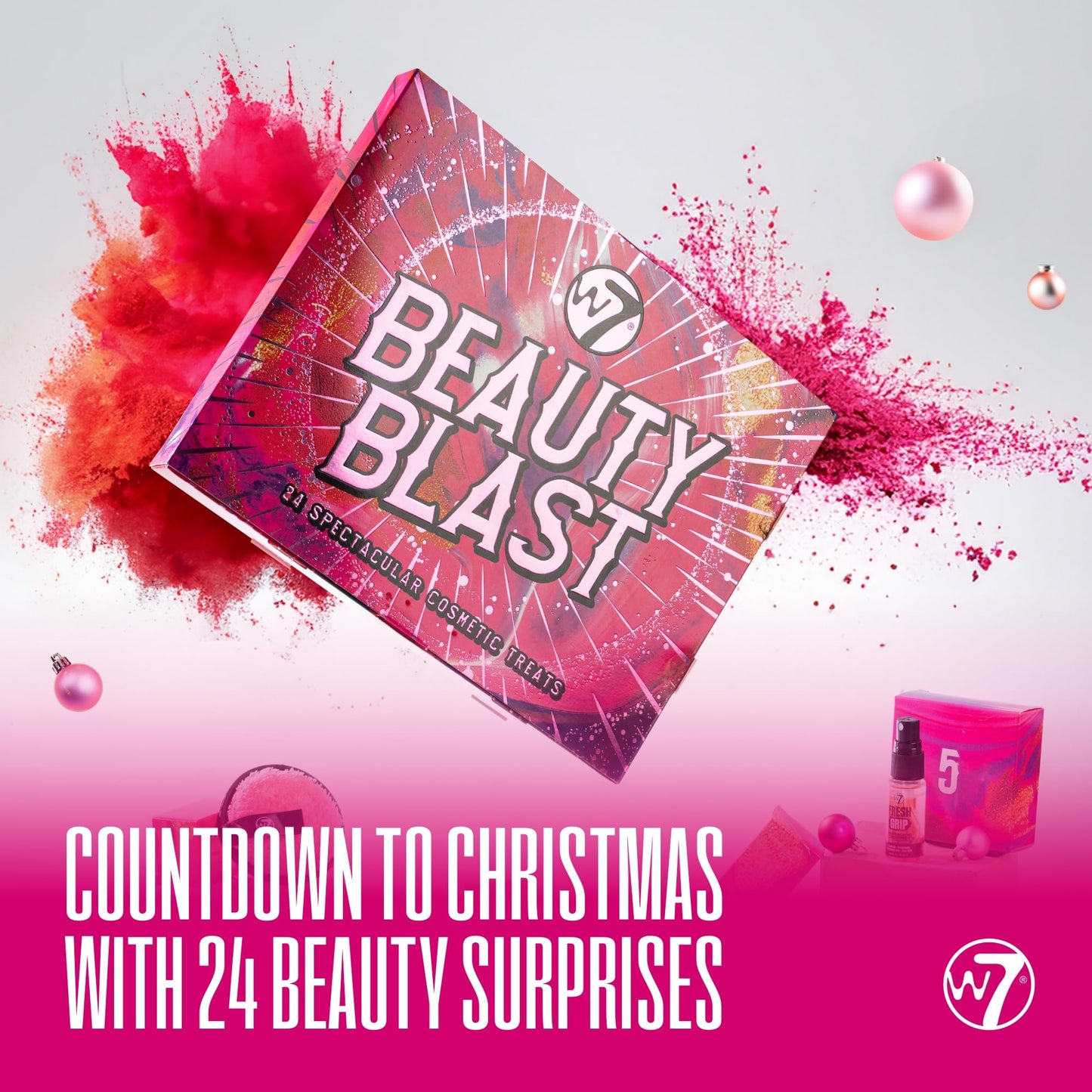 W7 Beauty Blast - Makeup Advent Calendar 2025 - Beauty & Cosmetic Calendar - Individually Boxed Makeup & Cosmetic Surprises For the 24 Days to Christmas - Cruelty Free Gifting