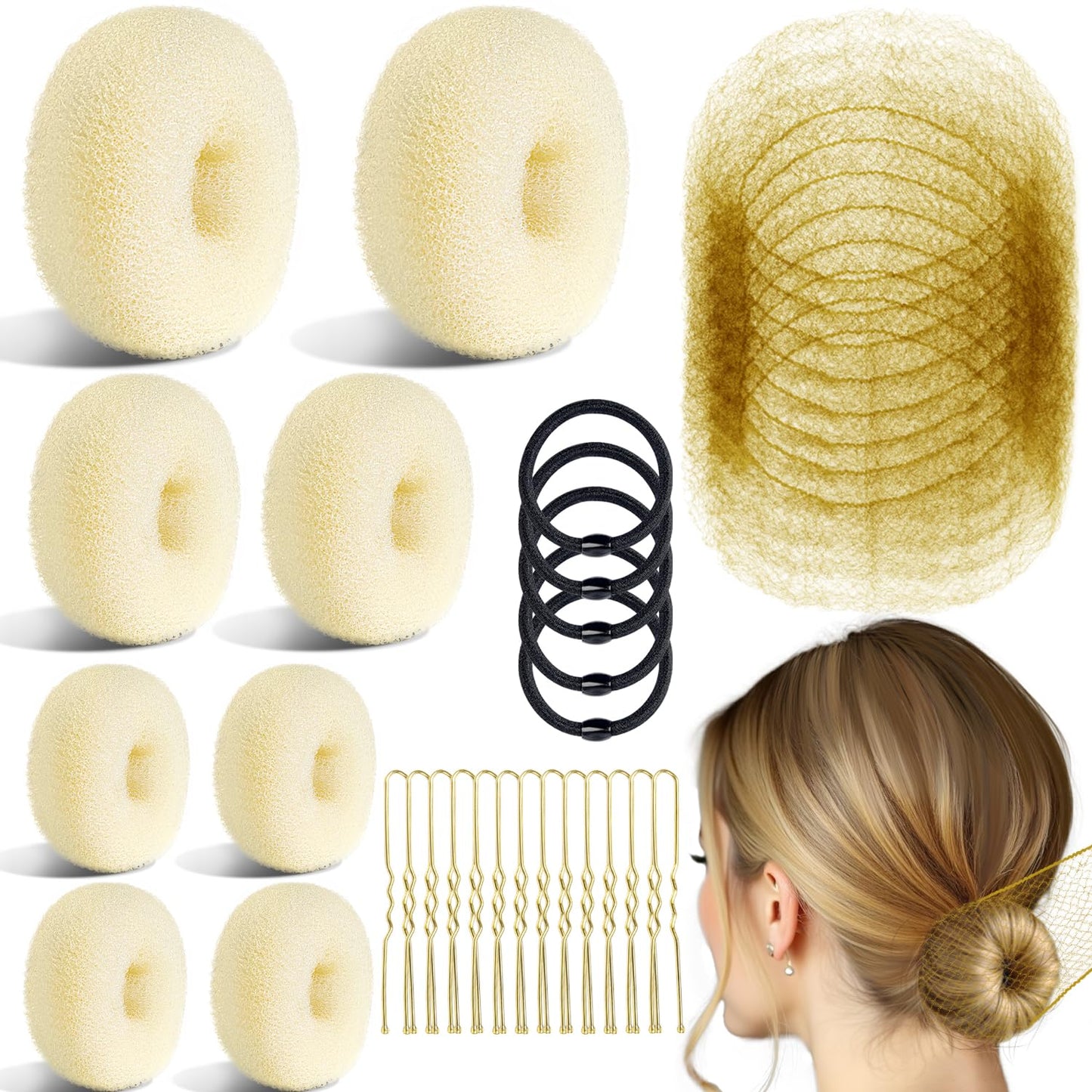 Bun Maker Set - 8 Bun Makers, 10 Brown Hair Nets & 40 Bobby Pins for Dance & Ballet | Hair Accessory Kit