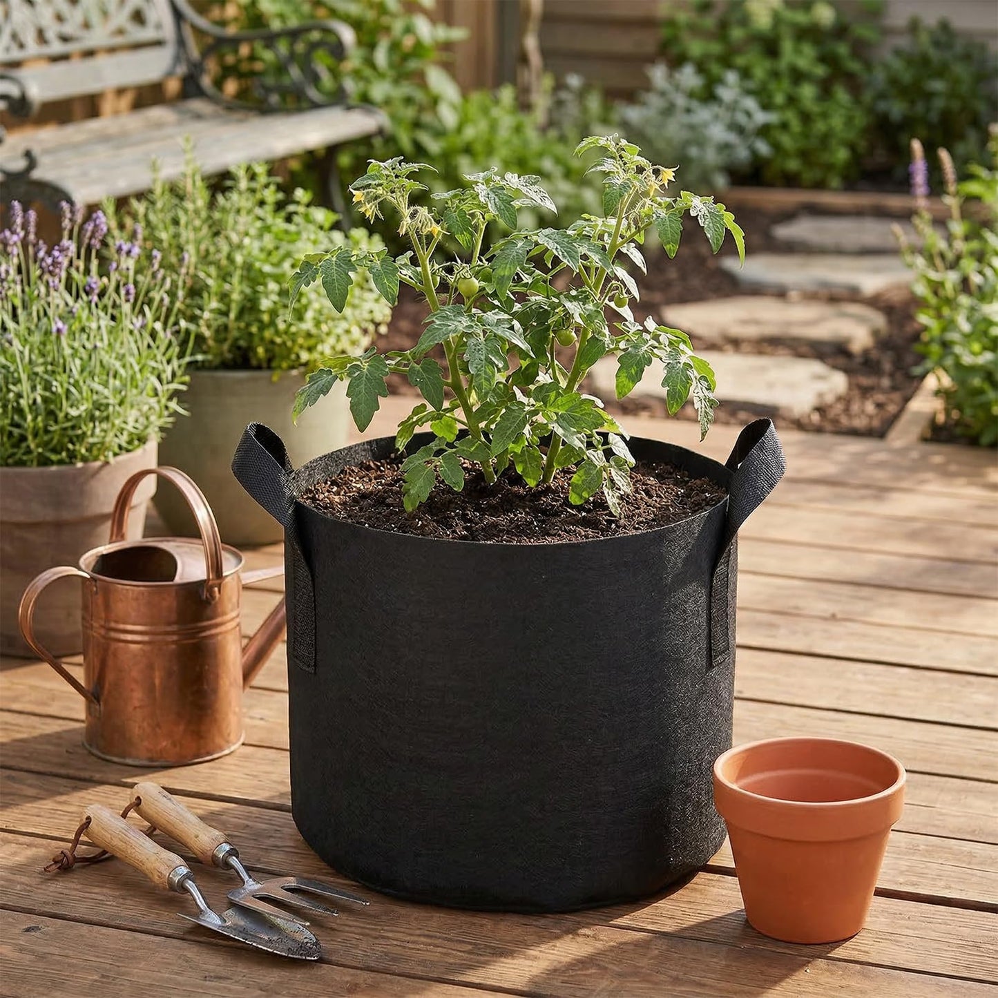 6Pack 5 Gallon Fabric Grow Bags Breathable Nonwoven Aeration Planter Pots with Handles Black