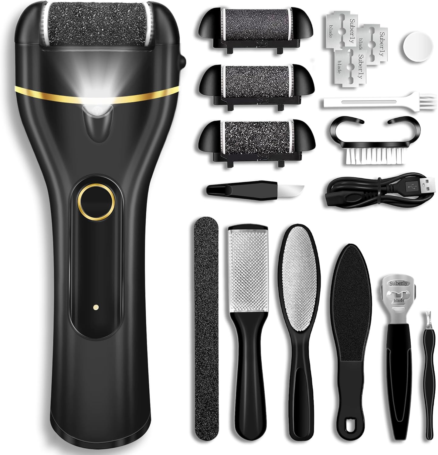 Electric Foot Callus Remover - Waterproof Rechargeable Pedicure Kit with 3 Rollers & 2 Speed Settings | Ideal for Hard, Cracked Skin