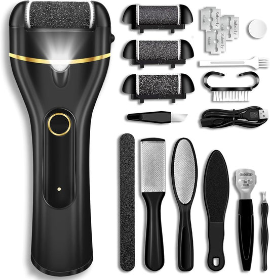 Electric Foot Callus Remover - Waterproof Rechargeable Pedicure Kit with 3 Rollers & 2 Speed Settings | Ideal for Hard, Cracked Skin
