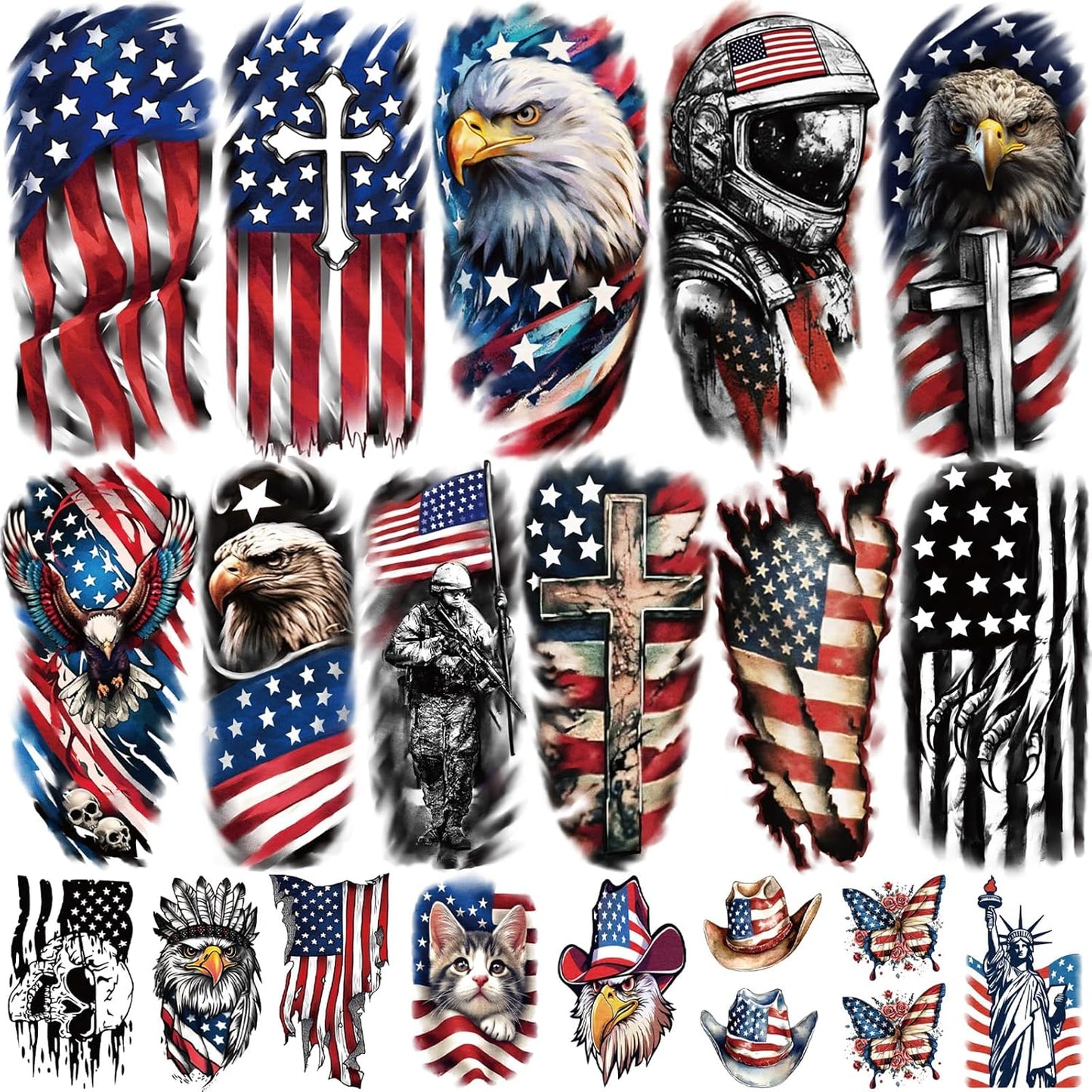 Independence Day Temporary Tattoos - USA Flag Waterproof Fake Tattoos | 77 Sheets for 4th of July, Memorial Day & Veterans Day