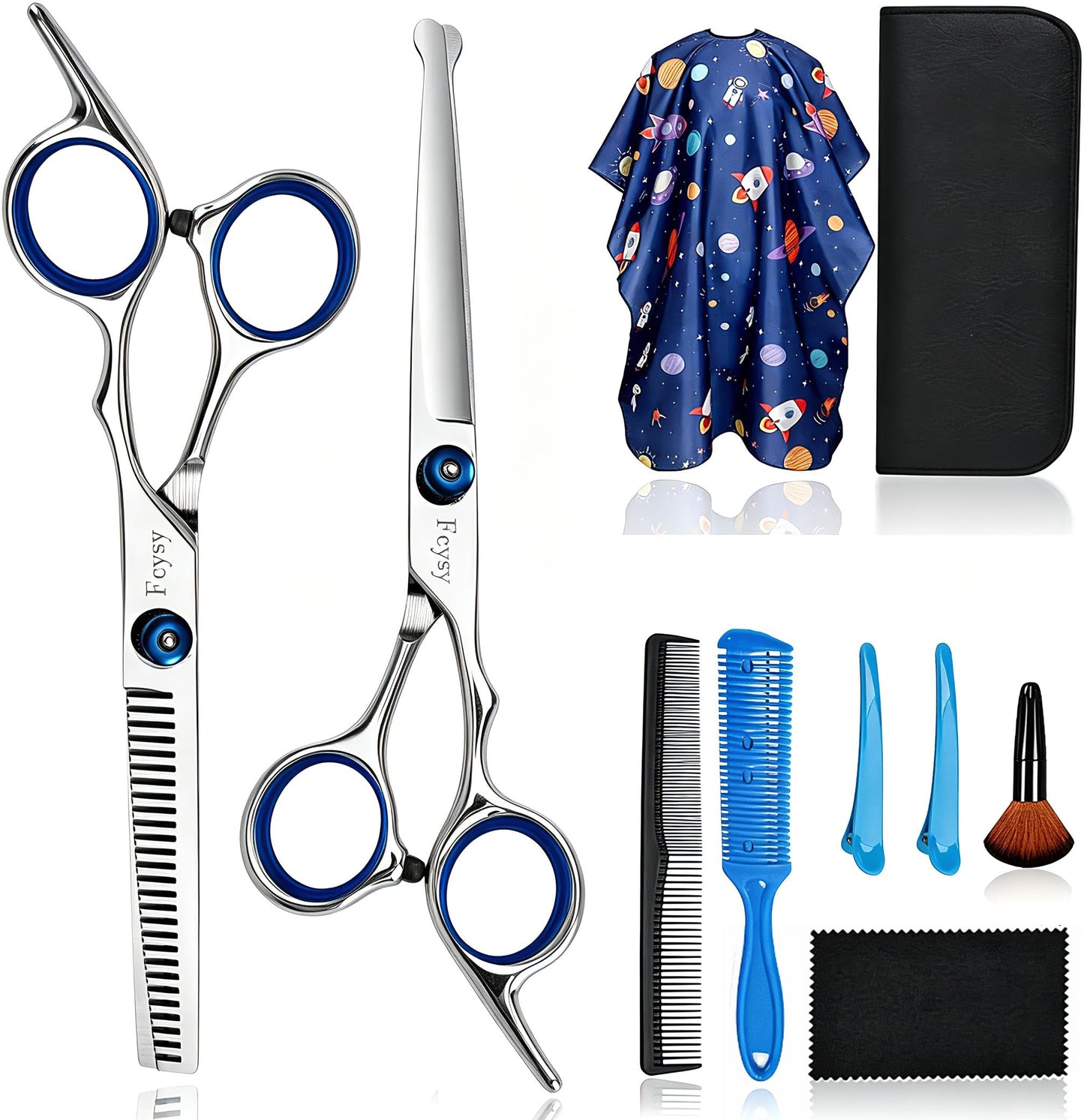 Kids Hair Cutting Kit, Complete Haircut Set for Children – Safety Round Tip Scissors, Thinning Shears, Razor Comb, Barber Cape, Neck Duster, Comb & Clips, Home Haircut Kit with Bag