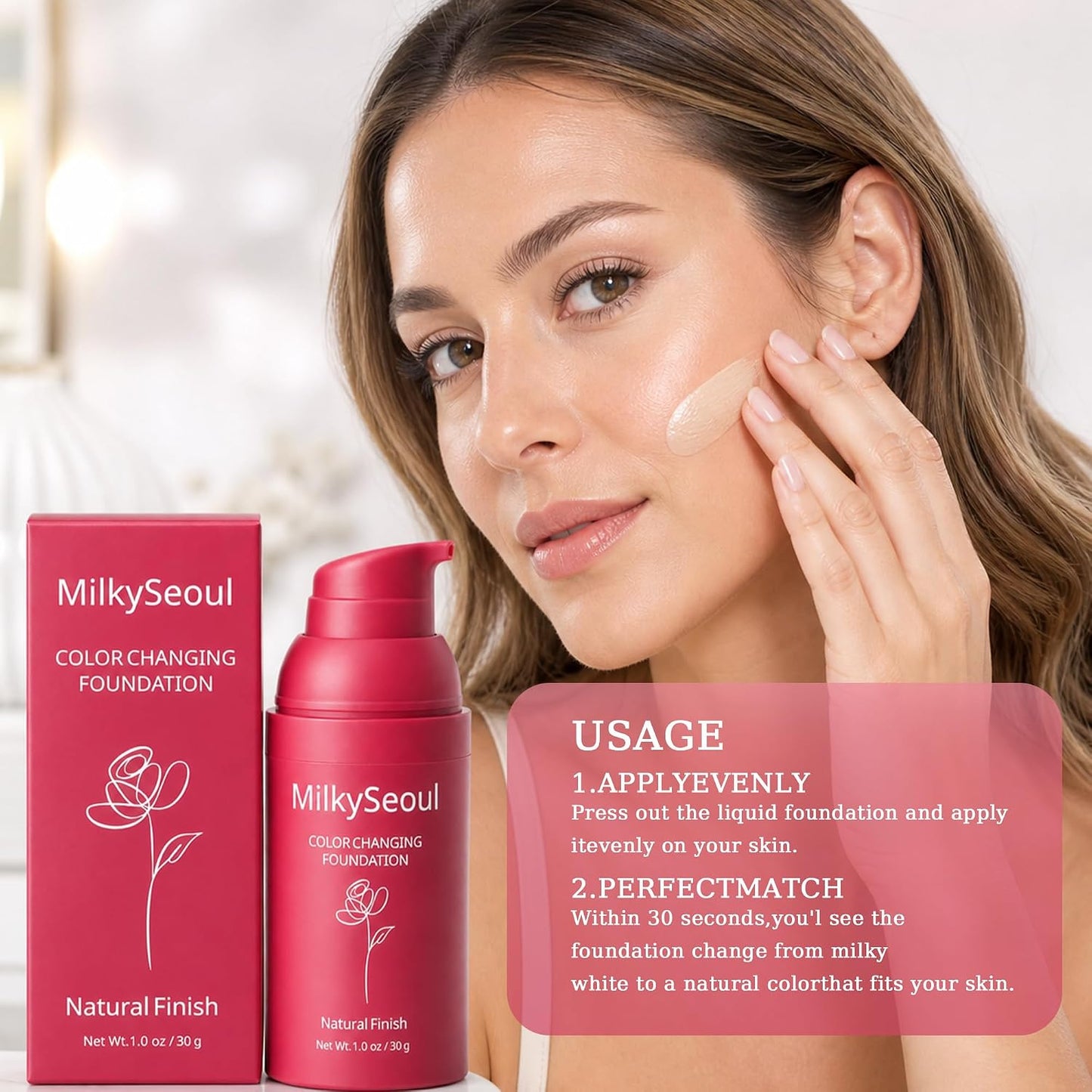 Color Changing Foundation - Skin Tone Adapting Liquid Makeup for Women | Hydrating Coverage, Natural Finish, Blurs Fine Lines
