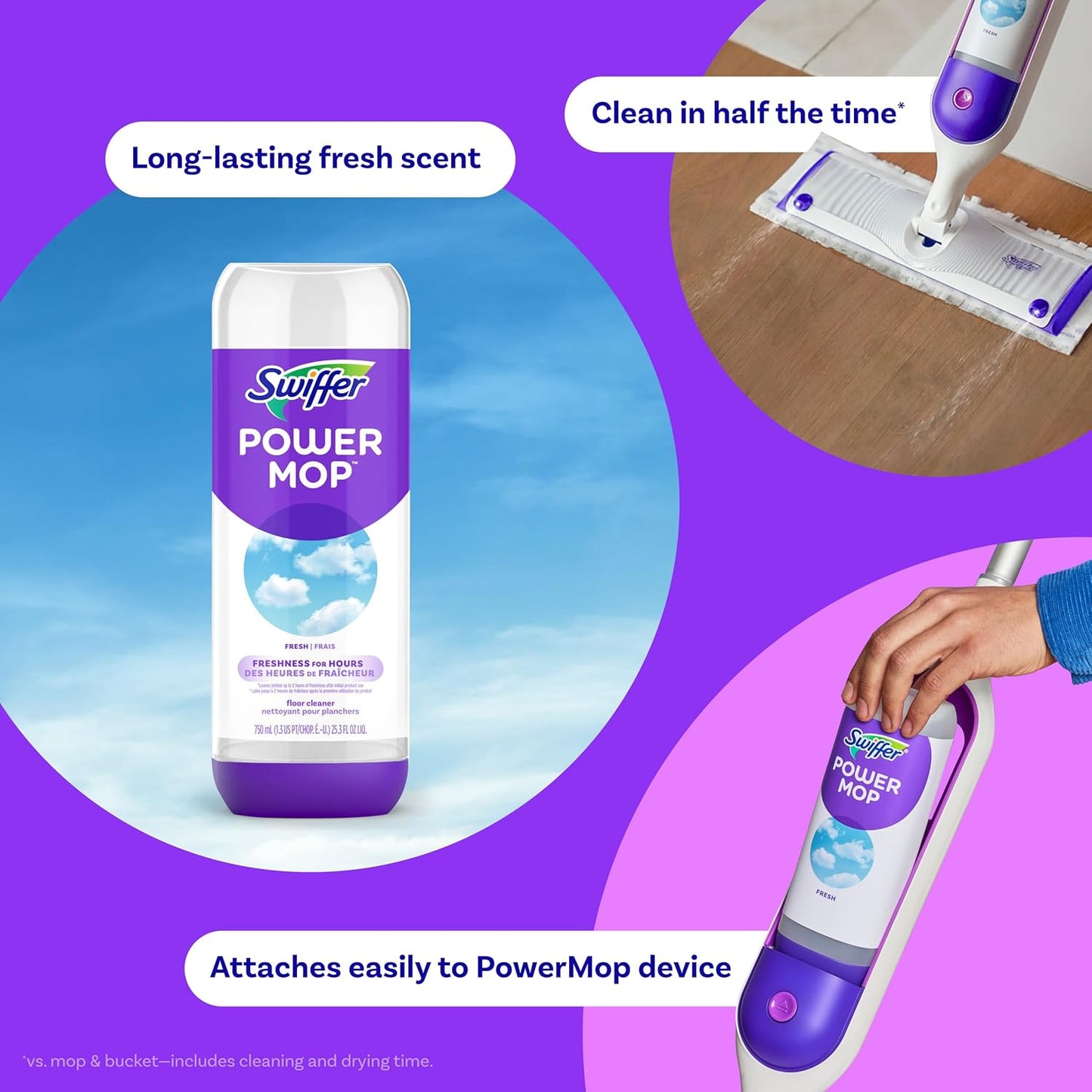 Swiffer PowerMop Liquid Floor Cleaner Refills - Fresh Scent Mopping Solution | 2 Count Multi-Surface Replacement Bottles