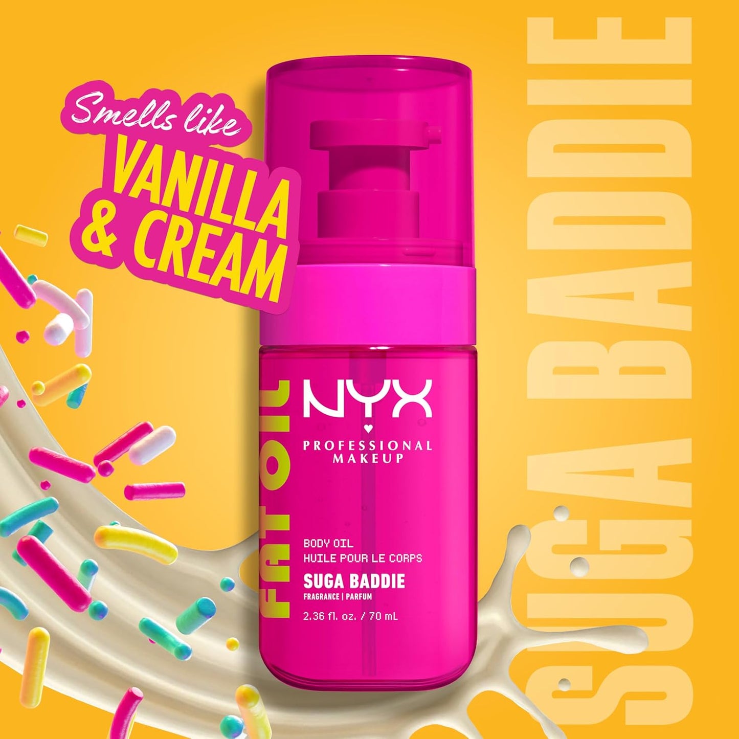 NYX Fat Oil Body Oil - Vanilla Scented Moisturizer with Vitamin E | 24HR Hydration & Glossy Finish