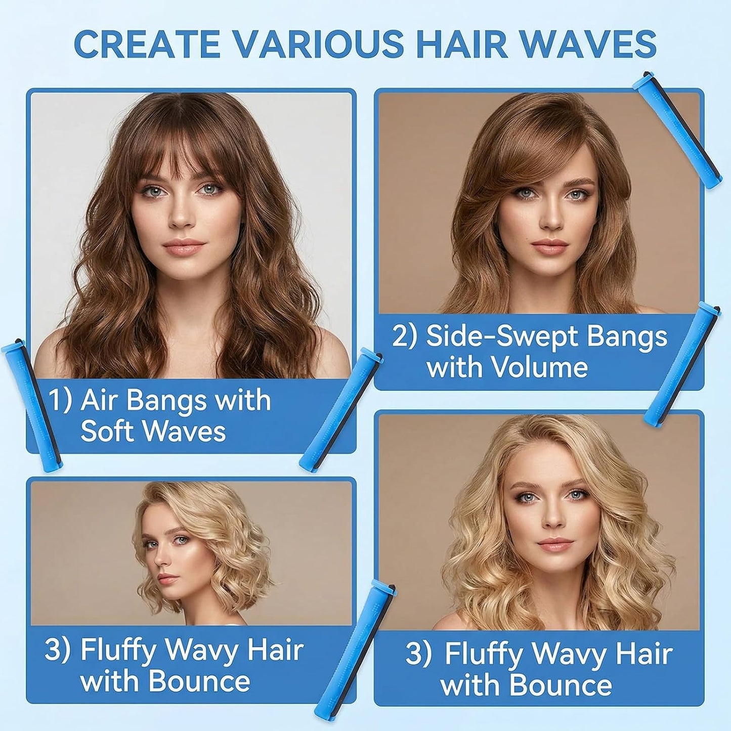 20 Pcs Blue Plastic Perm Rods - Cold Wave Hair Curling Rollers for Short & Long Hair | 0.35 Inches