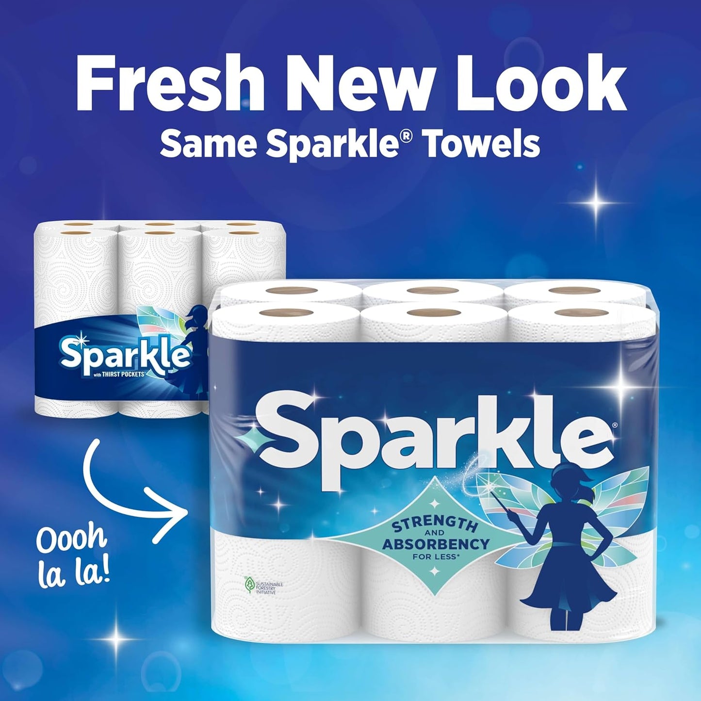 Sparkle Paper Towels - Pick-A-Size 2-Ply Kitchen Towels | 6 Double Rolls (660 Sheets) for Everyday Cleanup