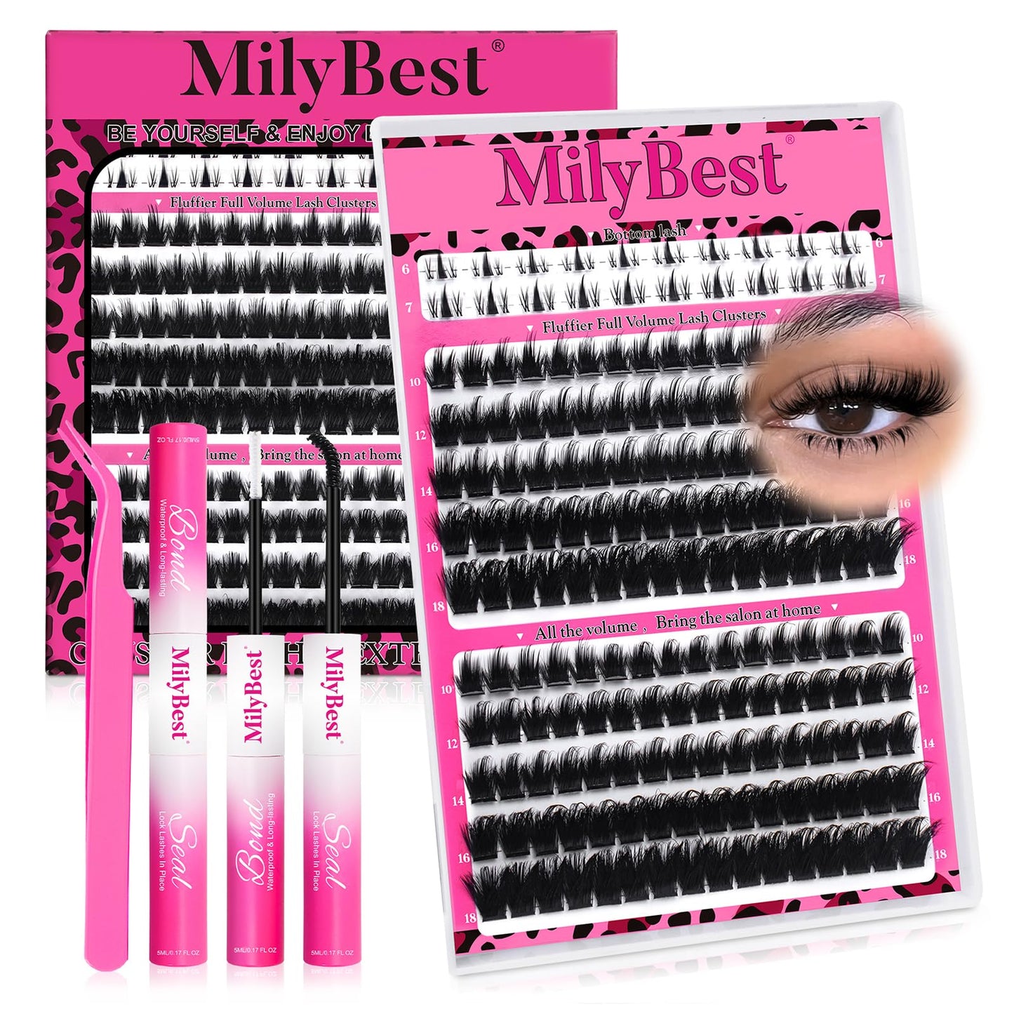 Cove Lash Clusters Kit Eyelash Clusters with Bottom Lashes 10-18mm Manga Fairy Individual Lashes Wispy Fluffy Cluster Eyelash Extensions Bond & Seal Spiky D Curl Lash Extension Kit by MilyBest