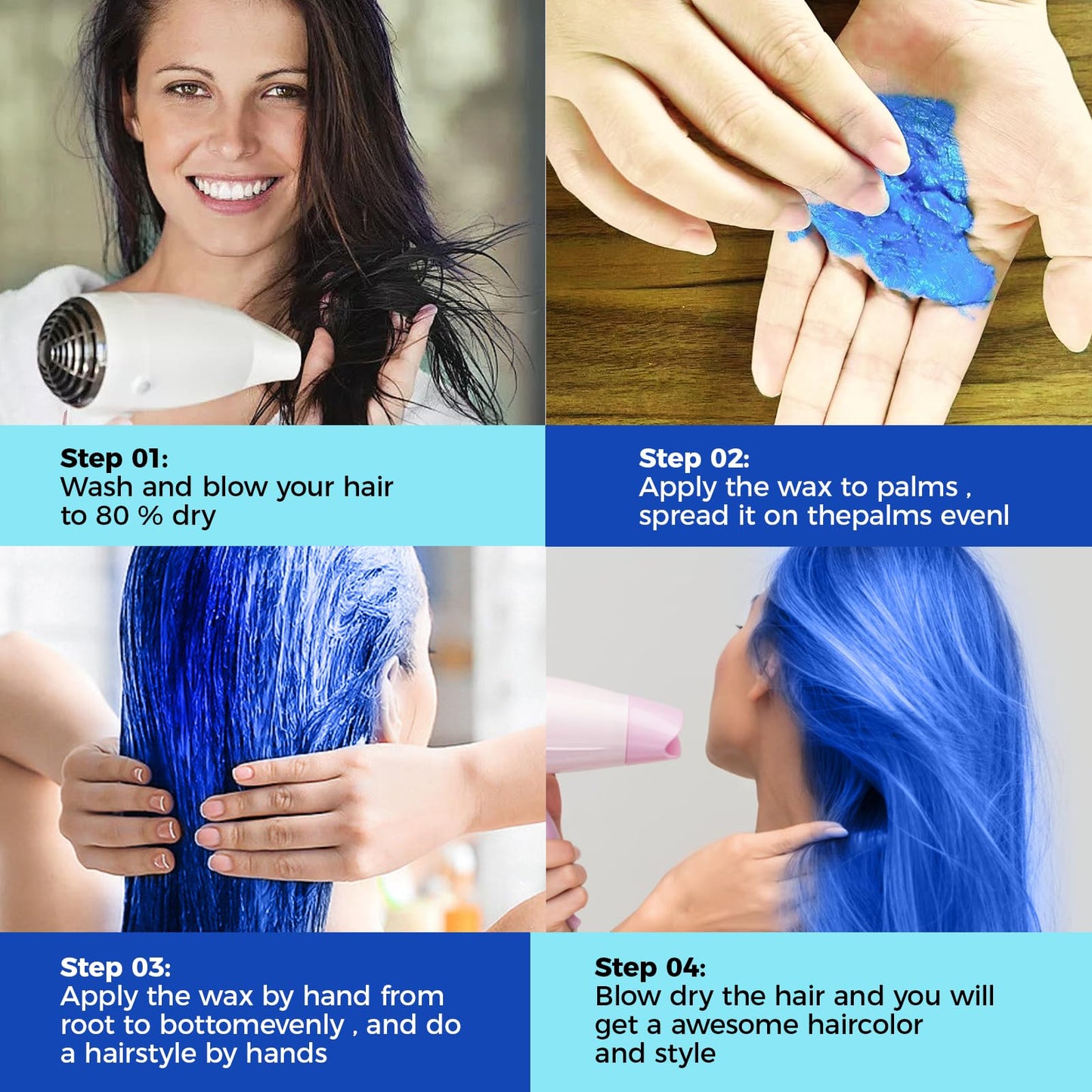Temporary Blue Hair spray, Instant hair dye Wax 4.23 oz-Hairstyle Cream Hair Pomades Hair Color Wax for Party Cosplay Easy Cleaning(1, Blue)