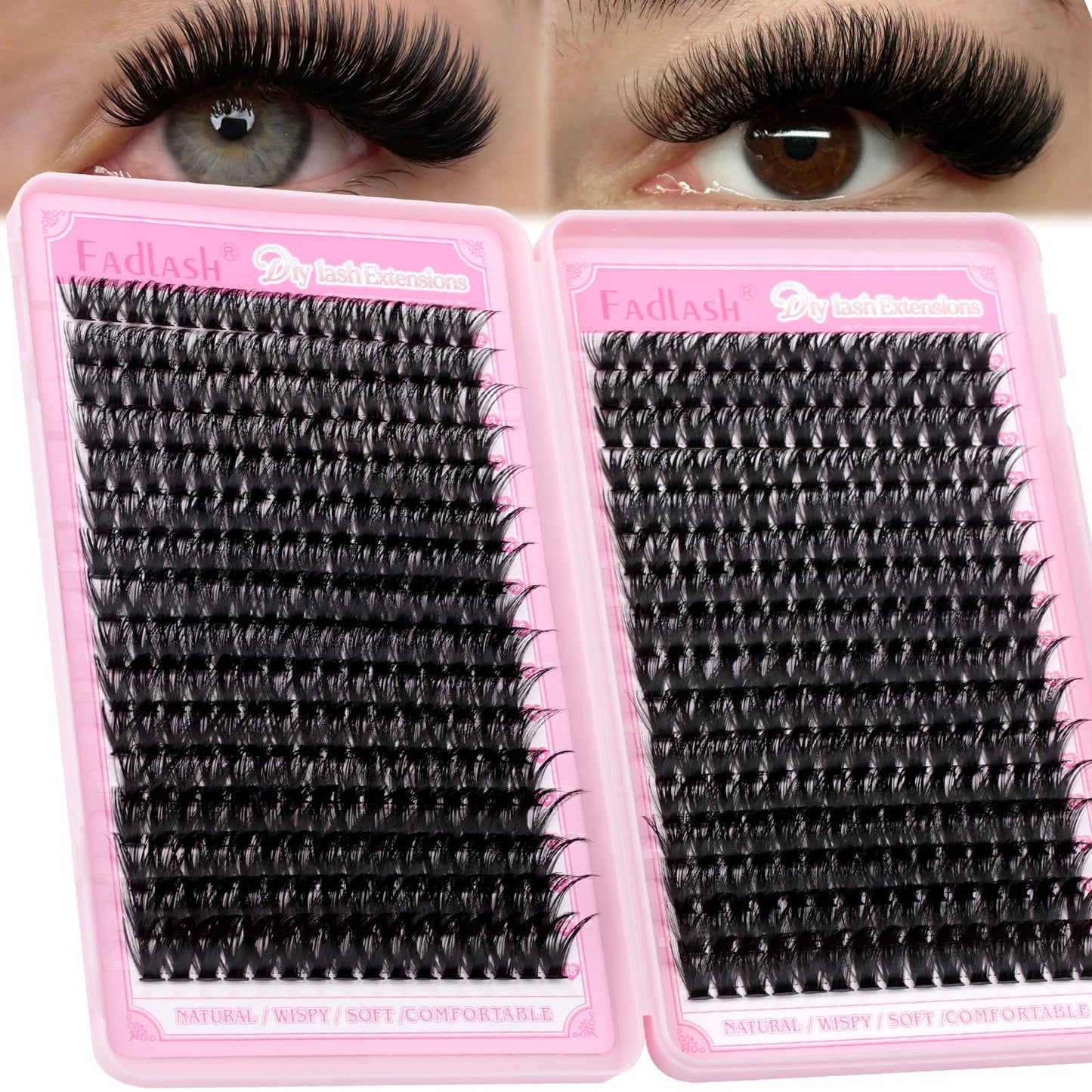 FADLASH Eyelash Clusters 80D+100D Lash Clusters D Curl 496PCS Individual Lashes DIY Lash Extensions 12-18mm Cluster Eyelash Extensions at Home