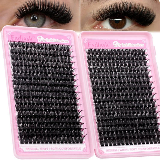 FADLASH Eyelash Clusters 80D+100D Lash Clusters D Curl 496PCS Individual Lashes DIY Lash Extensions 12-18mm Cluster Eyelash Extensions at Home