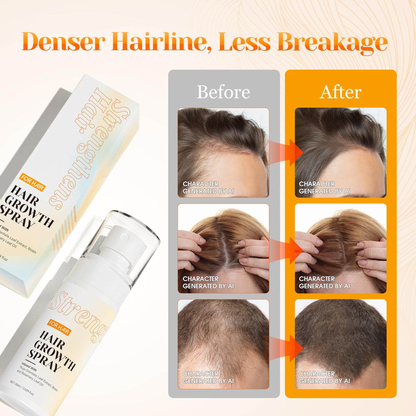 Hair Growth Spray for Women & Men, Hair Growth Serum with Rosemary Oil and Biotin, Helps Prevent Hairs Thinning & Strengthen Strands, Hairs Helper Spray for Healthier Scalp, 2.03 Fl Oz