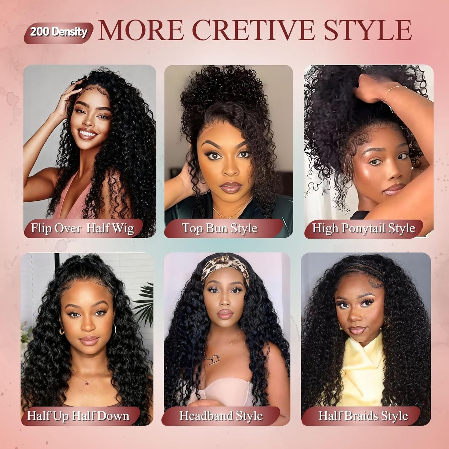 Deep Wave Half Wig - 24-Inch Human Hair Curly Wig for Black Women | 200% Density, Glueless, Beginner-Friendly