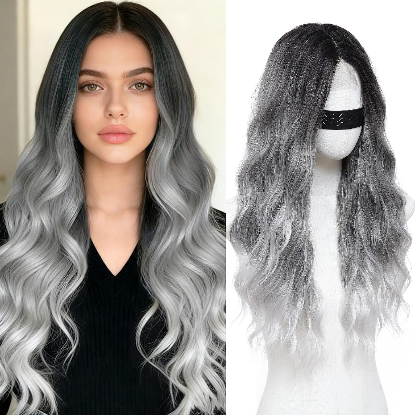 Ombre Blonde Wigs for Women - 26 Inch Long Wavy Synthetic Lace Front Wig | Heat Resistant for Daily & Party Wear