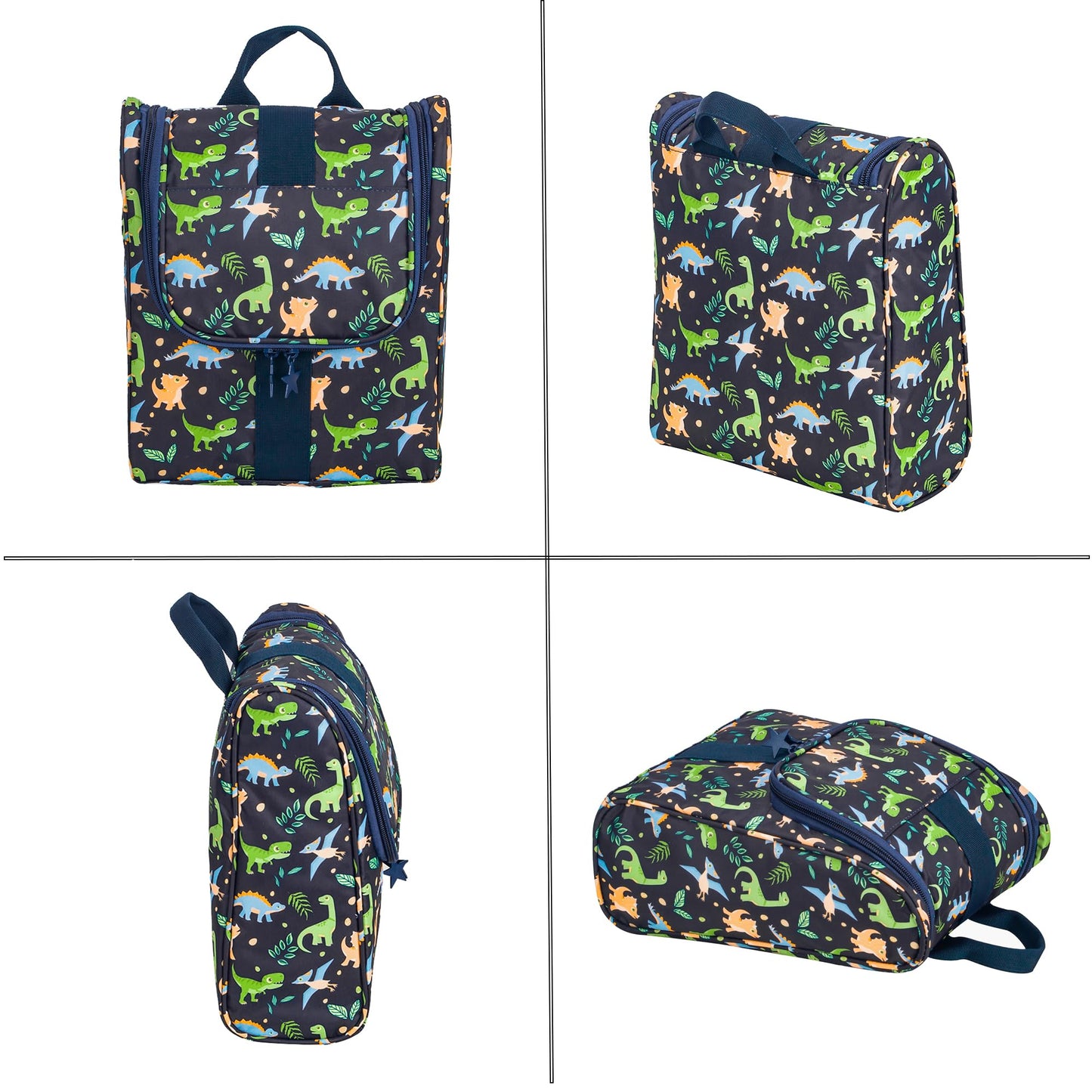 Remobia Hicol Cute Cartoon Hanging Kids Toiletry Bag Children Travel Cosmetic Makeup Organizer Wash Bag Shower bag Over Night Bag Camping Shaving Kit Bag for Boys & Girls (Dinosaurs)