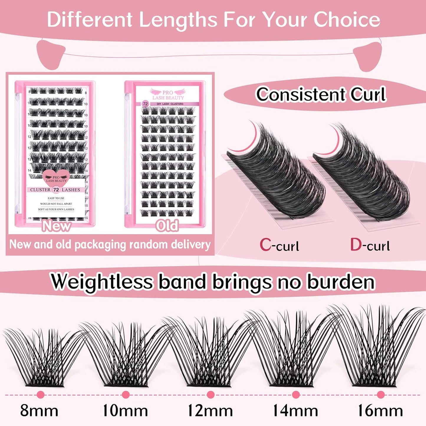 Lash Clusters - 72 Pcs DIY Individual Cluster Lashes | Volume Wispy 8-16mm, Soft & Reusable