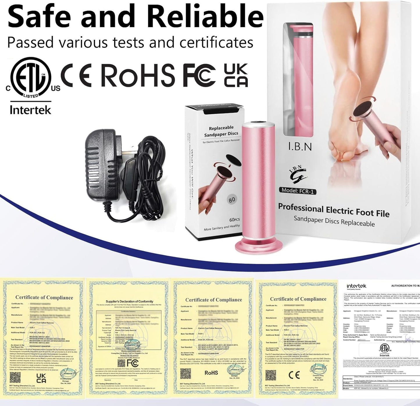 Electric Foot File Callus Remover - Adjustable Speed Pedicure Tool for Dead Skin & Calluses | Upgraded FCR-1 Pink