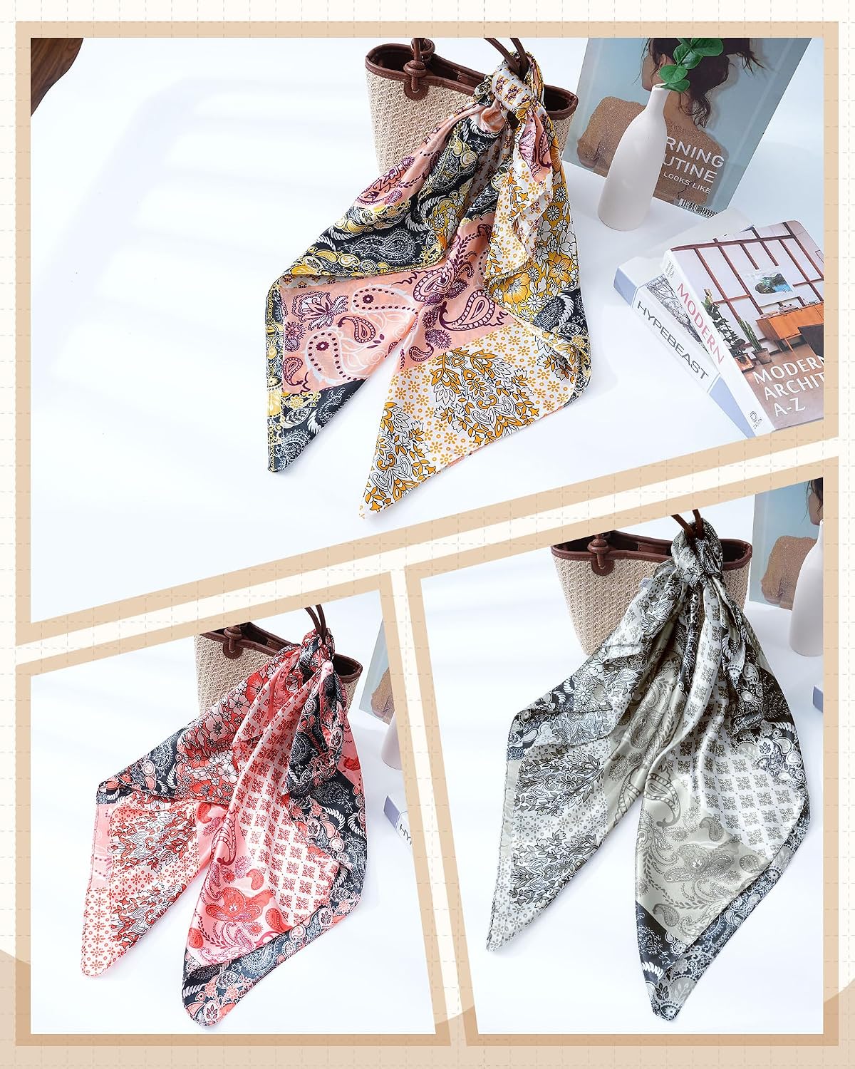 Silk Satin Head Scarf for Women - 35” Square Bandanas | 3 Pack Hair & Neck Scarves for Sleeping