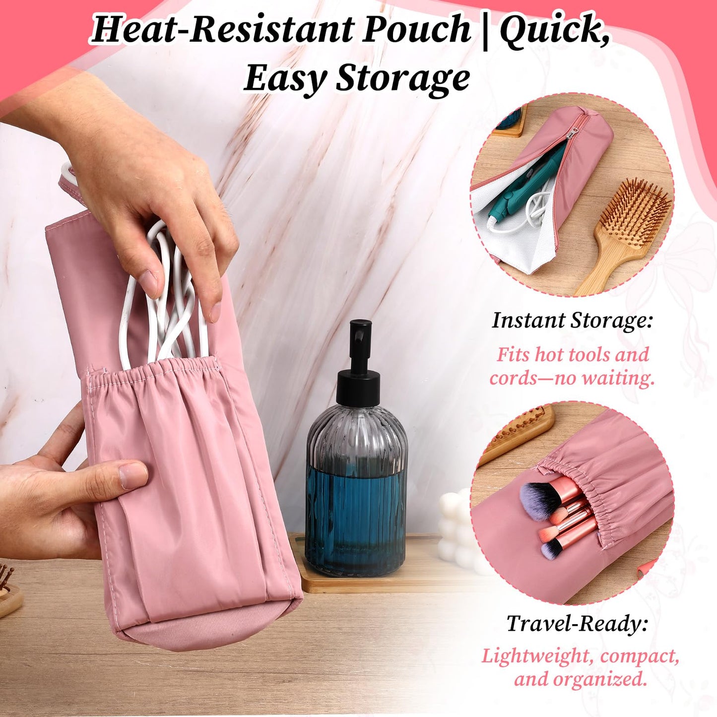 Gsbnjuy Hot Iron Holder Hot Tools Organizer Heat Resistant Mat Case Portable Hair Styling Tools Cover Pouch Hair Straightener Travel Bag with Zip for Curling Flat Iron Home Travel Pink