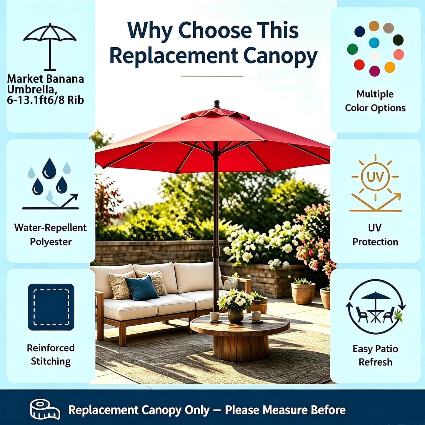 11FT 8Ribs Market Patio Umbrella Replacement Canopy,UV Protective Umbrella Fabric Replacement Canopy Cover for Outdoor Garden Backyard, Pool(3.3M) (Grass Green)