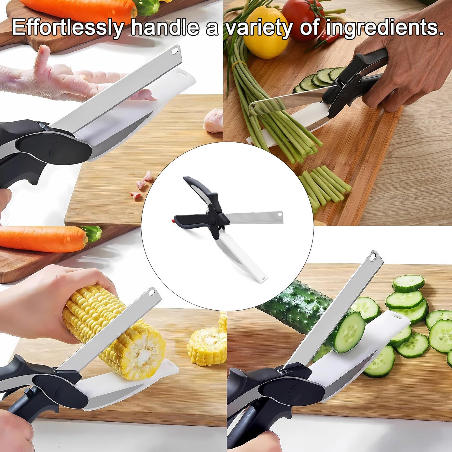 2-in-1 Kitchen Scissors with Cutting Board and Knife Design, Multifunctional Food Shears with Stainless Steel Blades and Safety Lock, Ideal for Chopping, Slicing, and Meal Prep Black