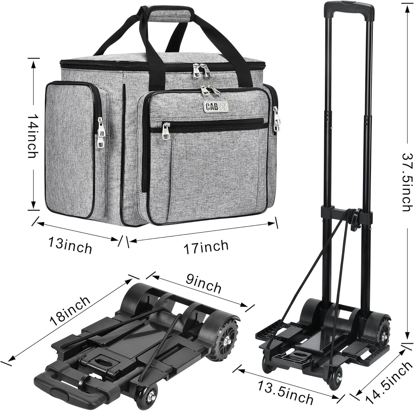 Rolling Craft Bag - Tote with Wheels for Easy Transport | Grey Teacher Bag with Removable Hand Truck