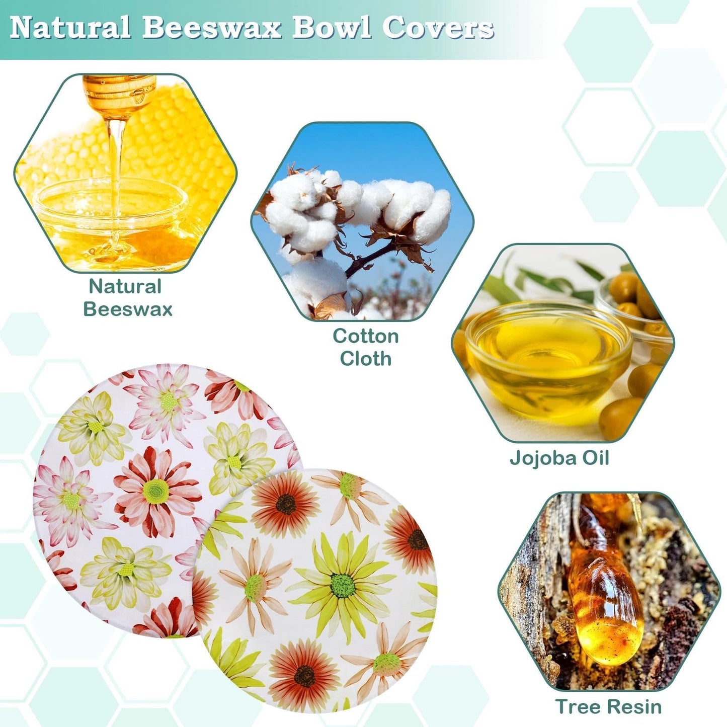 Revahope 2 Large Reusable Beeswax Bowl Covers for Bread Proofing, 10/12 Inch Elastic Beeswax Wraps Cotton Cloth Sourdough Bowl Covers for Proofing Baskets, Mixer Bowls, Food Storage Containers