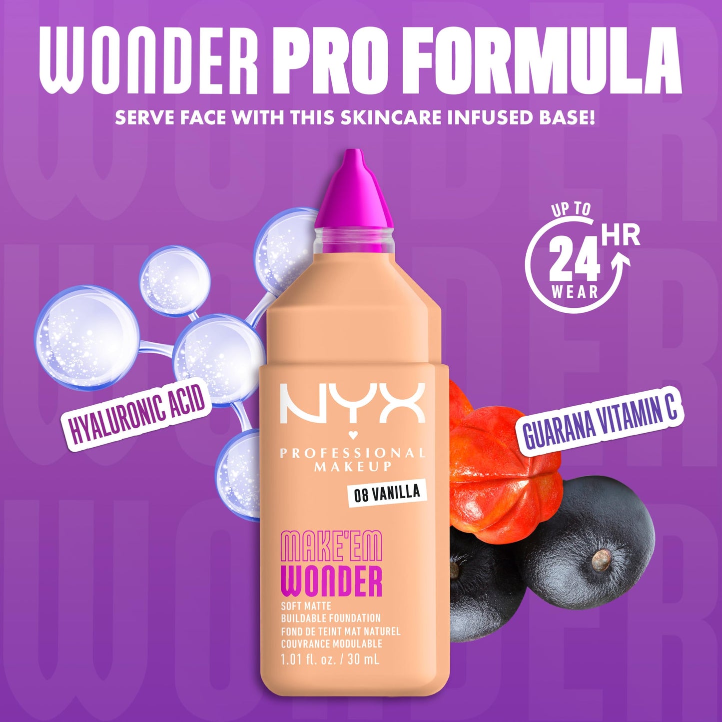 NYX PROFESSIONAL MAKEUP Make 'Em Wonder Liquid Foundation, 24HR Foundation Makeup With A Soft Matte Finish, Buildable Full Coverage - 08 Vanilla