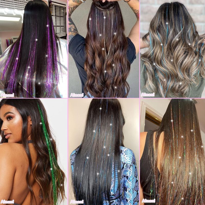 Hair Tinsel Kit - 48 Inch 8000 Strands Heat Resistant Glitter Extensions | 20 Color Options for Sparkling Hair Effects