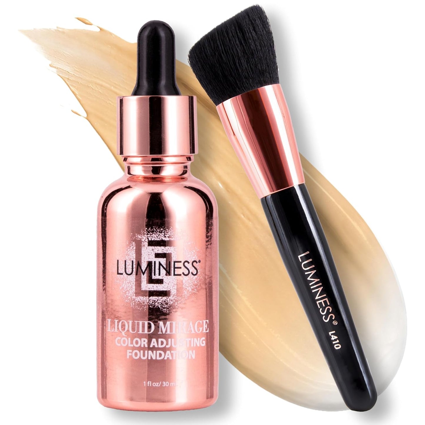 LUMINESS Liquid Mirage Foundation Kit - SPF 50 Color Adjusting Makeup for Mature Skin | 4-in-1 Primer, Concealer & Moisturizer