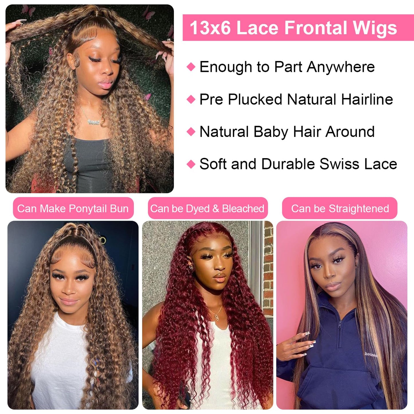ZZMDS 26 Inch 13x6 Highlight Ombre Deep Wave Lace Front Wigs Human Hair Pre Plucked #4/27 Colored Glueless Wigs Water Wave Honey Blonde Curly Lace Frontal Wigs Human Hair for Women