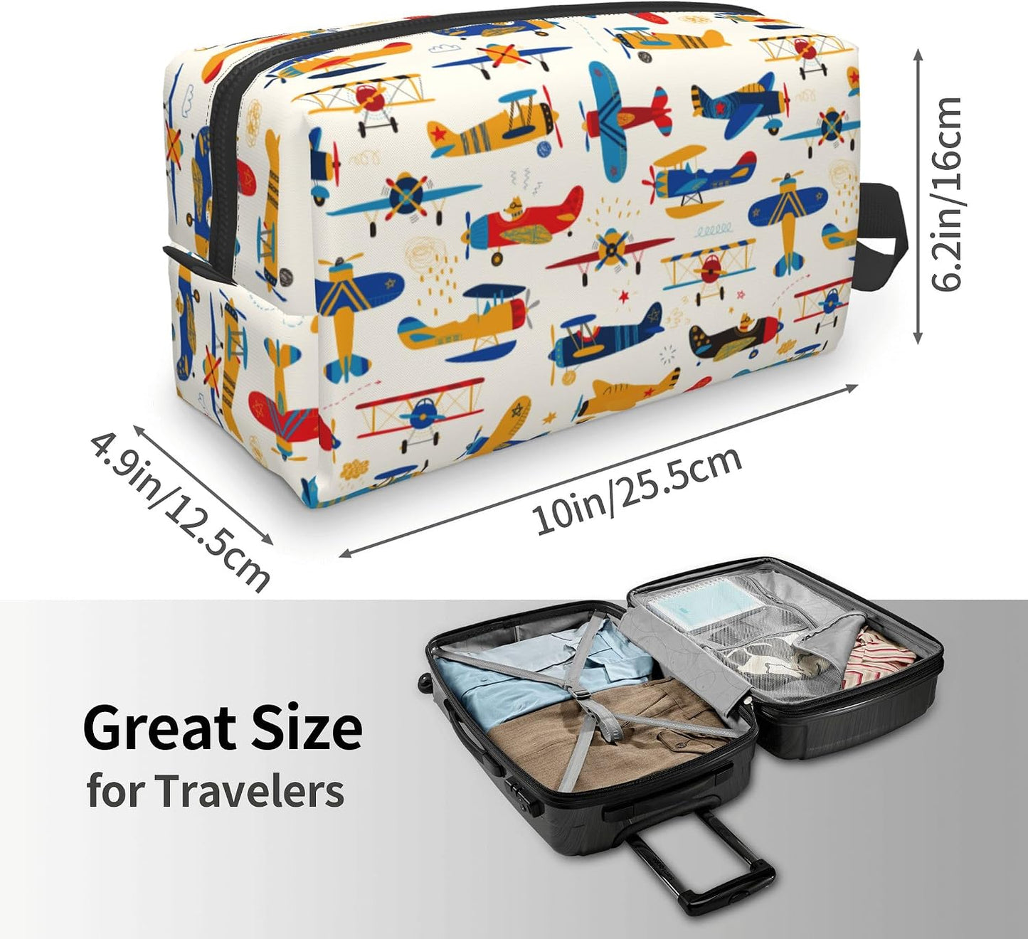 Kids Travel Toiletry Bag - Waterproof Hanging Cosmetic Pouch for Boys & Girls | Helicopter Design