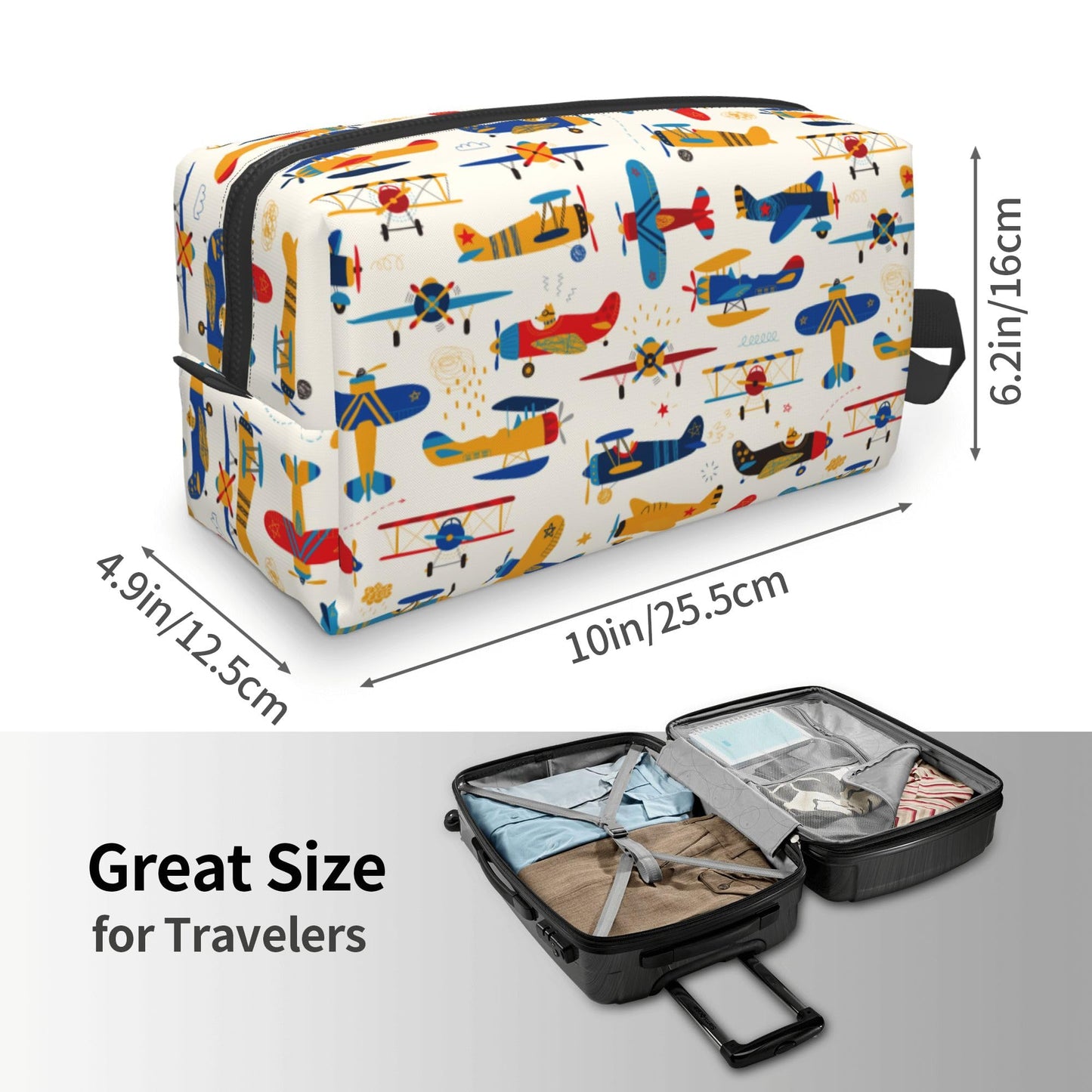 Xalvyriehf Kids Travel Toiletry Bag for Boys Girls - Waterproof Makeup Pouch Hanging Cosmetic Wash Bags Dopp Kit Shaving Bag for Toiletries Accessories(Helicopter Aircraft)