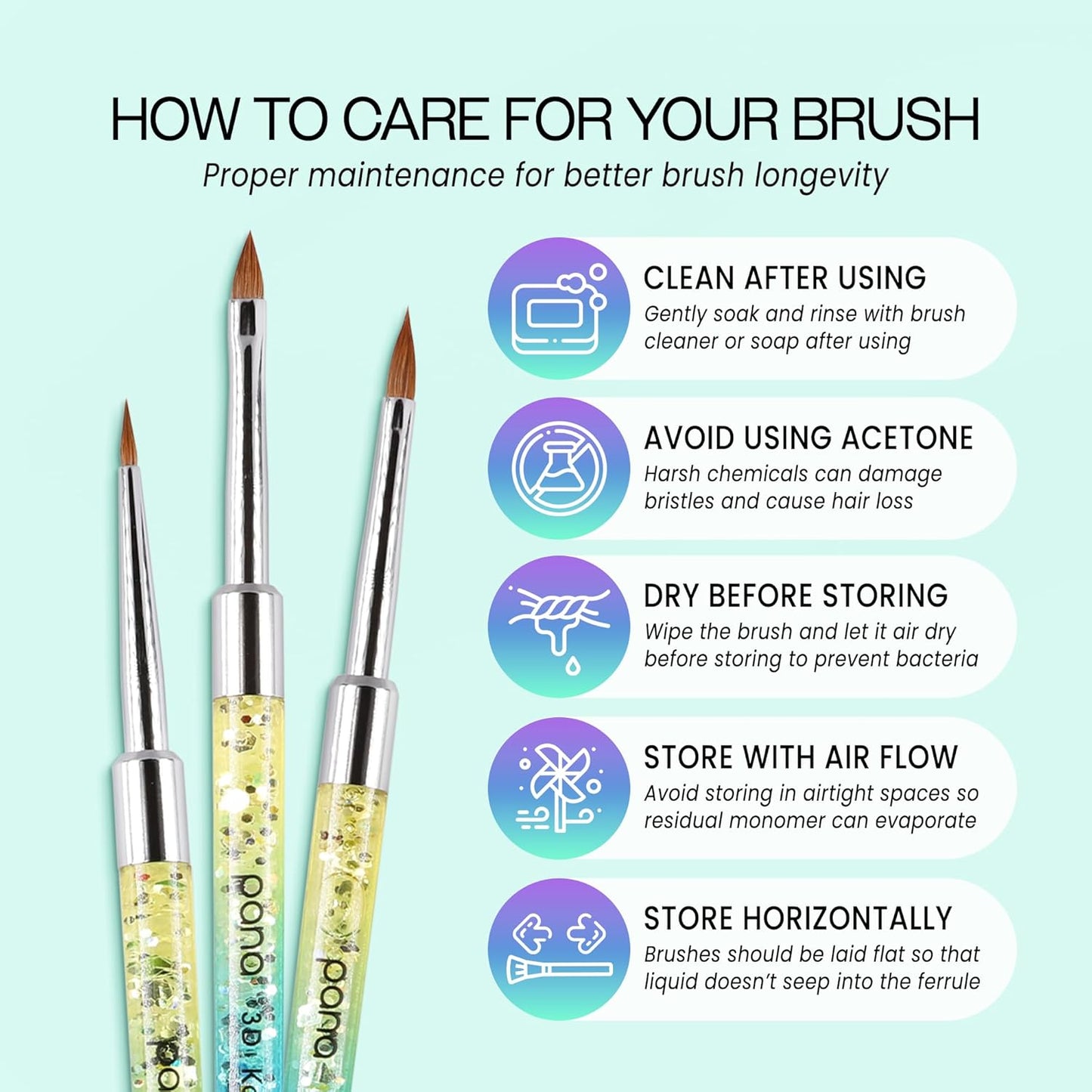 Kolinsky 3D Acrylic Nail Brushes - Liquid Glitter Handle for Professional Manicure | Rainbow Color, Size #4