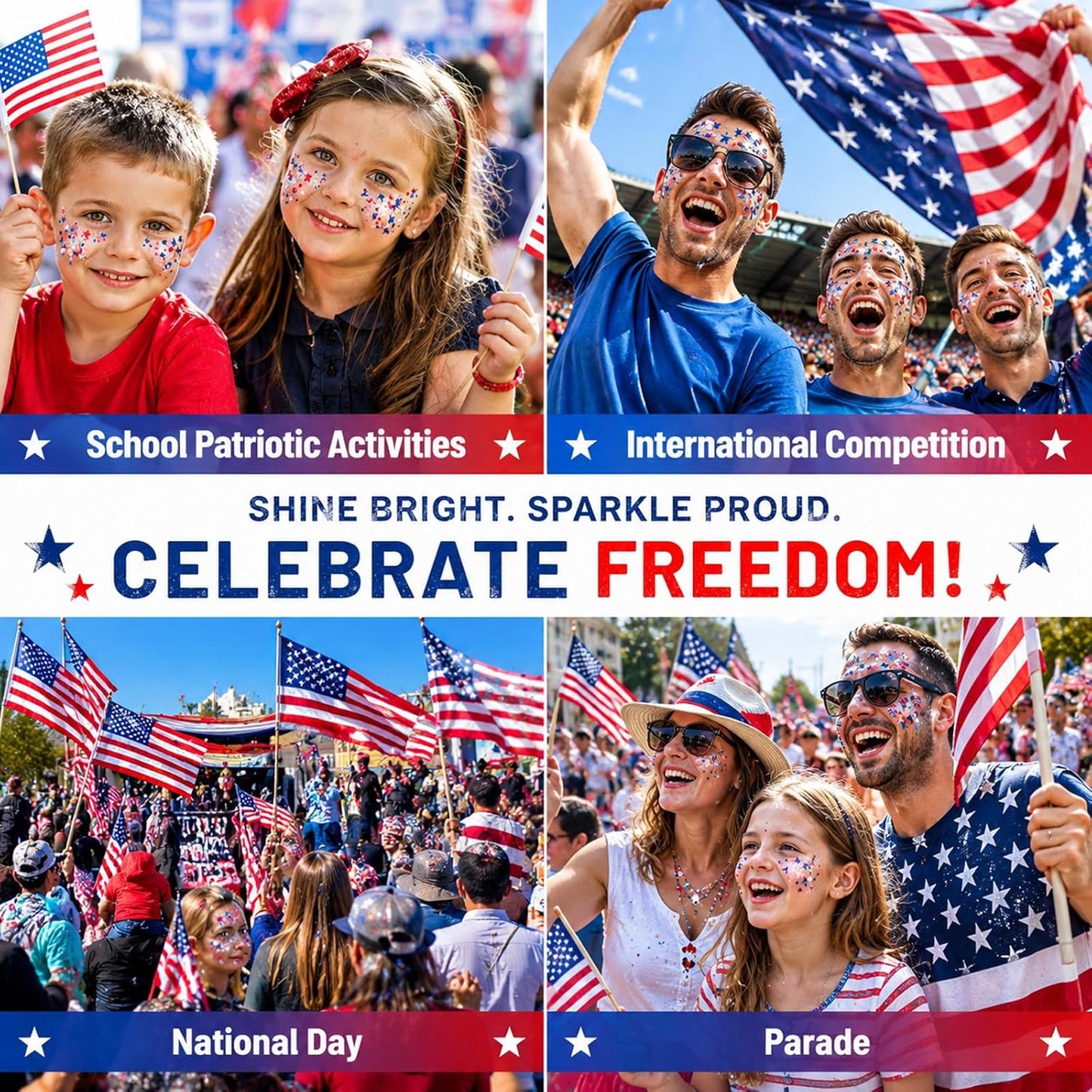 Patriotic 4th of July Glitter Stick - Sparkling Red, White & Blue Face & Body Glitter for Independence Day Celebrations | Perfect for Women & Kids