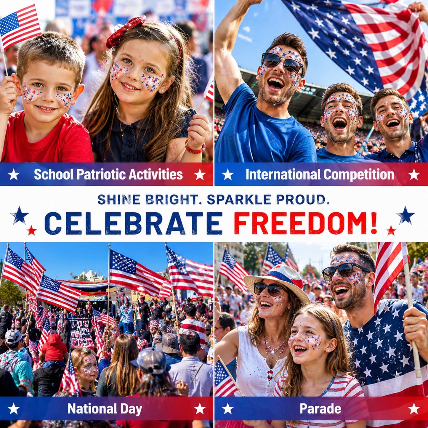 Patriotic 4th of July Glitter Stick, 4th of July Outfits for Women Kids, Red White and Blue Glitter Stick for Memorial Day 250 Anniversary Independence Day, USA Flag Face Body Hair Glitter Accessories