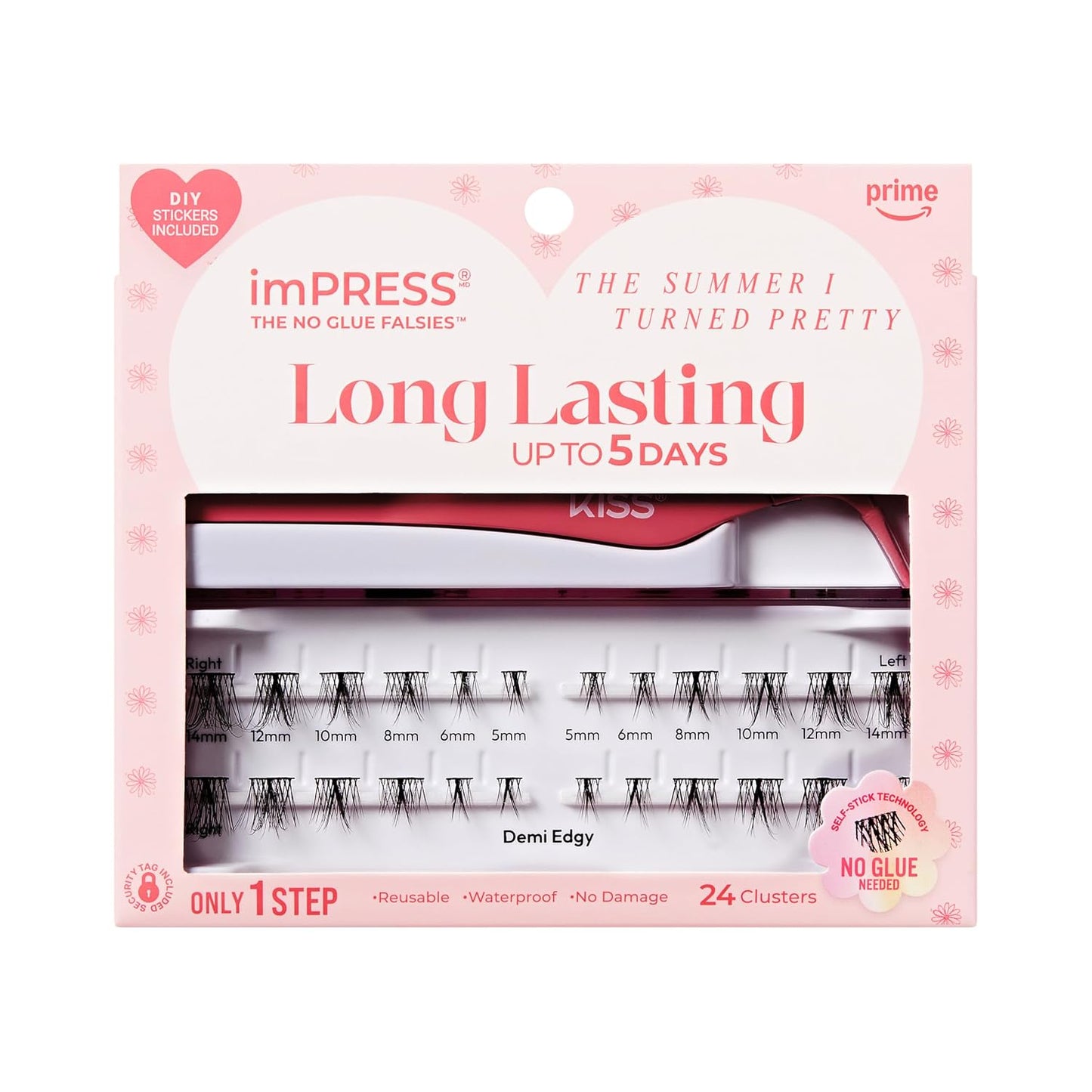 imPRESS Long Lasting Self Adhesive Eyelashes - Demi Wispy, 24 Light Volume Lash Clusters, 5mm-14mm | Reusable Case & Non-Stick Applicator
