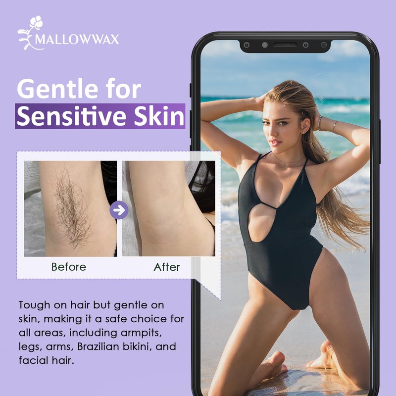 Mallowwax Hard Wax Beads 2.5lb for Hair Removal – Low-Temp Waxing Beads for Brazilian, Bikini, Face & Body – Full-Body Hard Wax for Coarse or Fine Hair, Gentle for Sensitive Skin, Home or Salon Use
