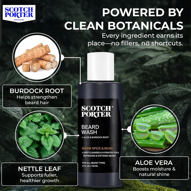 Scotch Porter Moisturizing Beard Wash – Cleanse, Refresh, Hydrate & Soften Coarse, Dry Facial Hair while Protecting Skin for a Fuller-Looking Beard – Original Scent, 8 oz. Bottle
