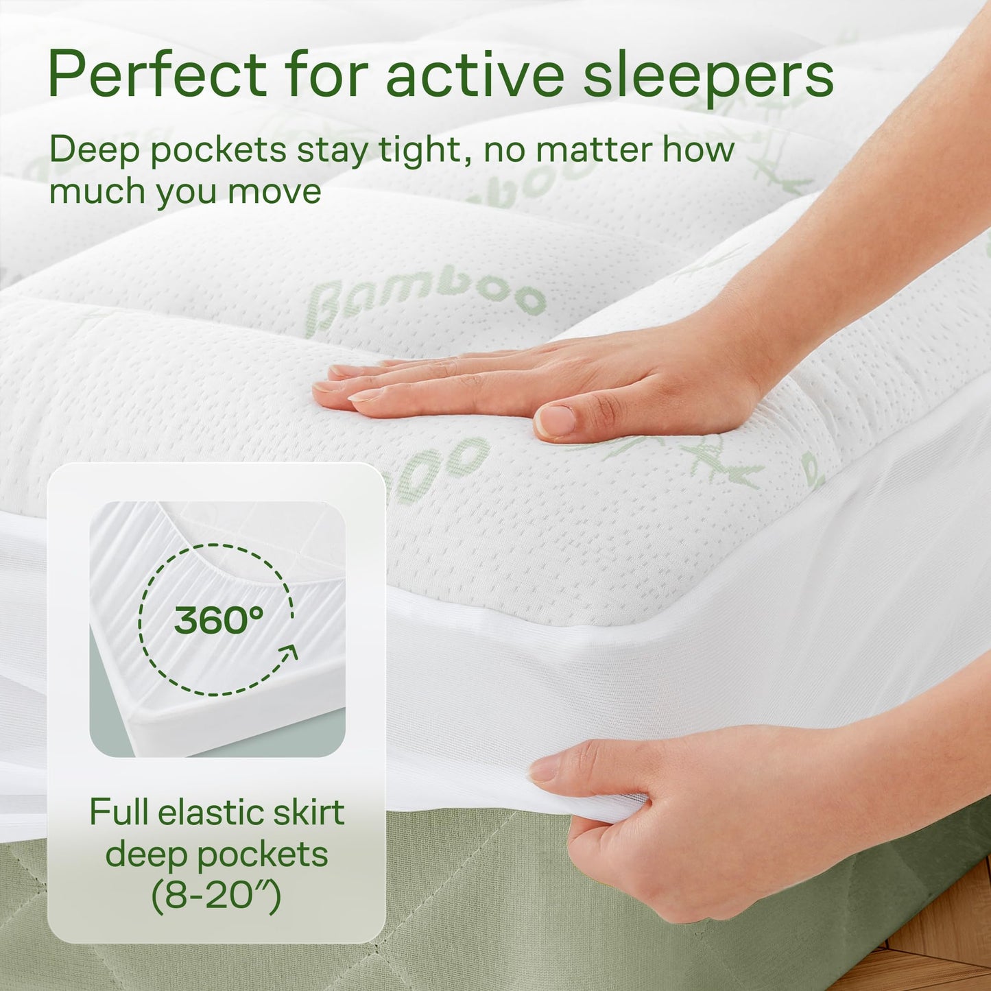 Niagara Sleep Solution Ultra Soft Twin XL Size Mattress Topper - Rayon Derived from Bamboo Pillow Top Mattress Pad for Back Pain Relief - Naturally Cooling for Hot Sleepers, Green