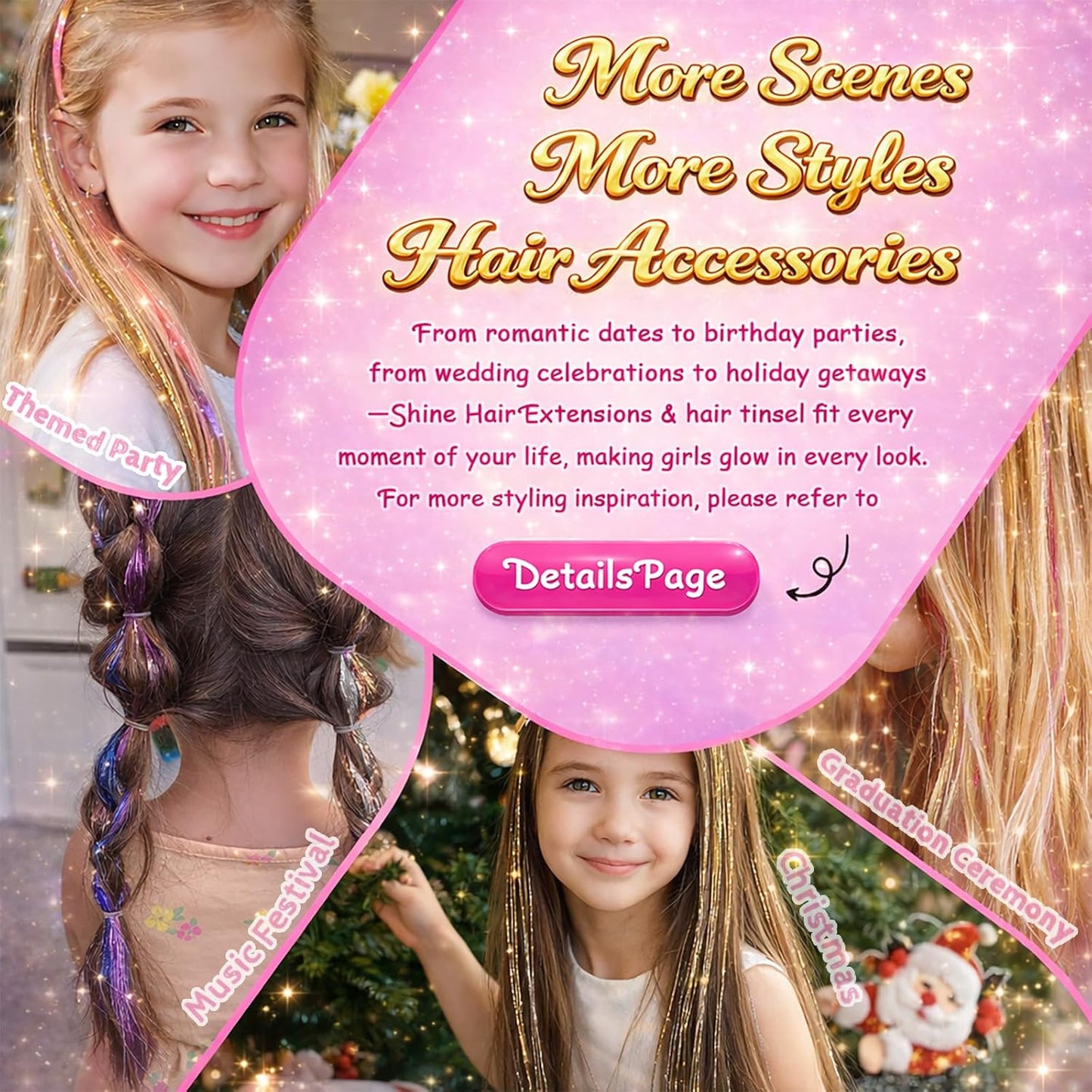 Red Hair Tinsel - 8 Pcs Fairy Hair Tinsel Kit | 48 Inch Glitter Extensions for Parties & Festivals