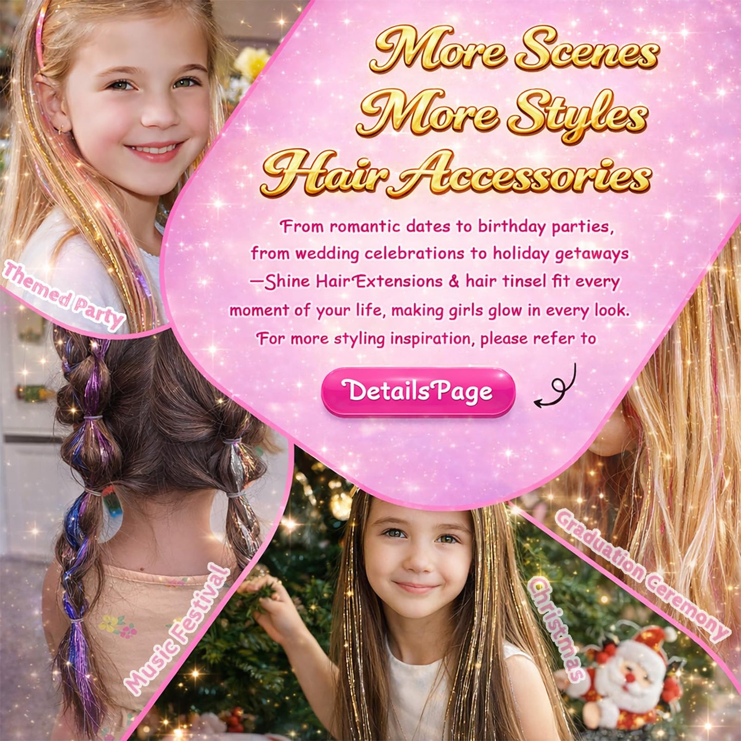 Sliver Hair Tinsel, 8 Pcs Fairy Hair Tinsel Kit for Girls Women 48 Inch 3200 Strands with Tools Hair Accessories Glitter Tinsel Hair Extensions for Party Festival Christmas (Sliver)