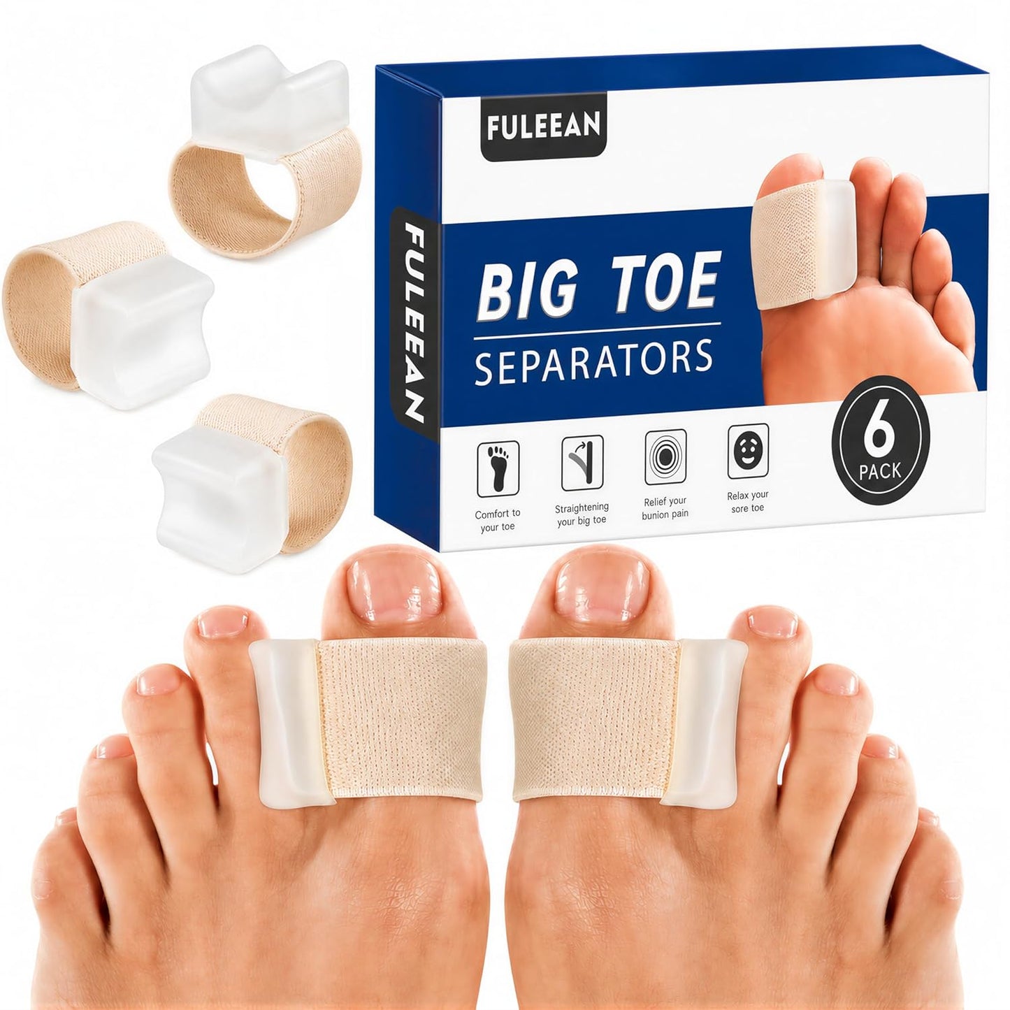 Big Toe Spacers - Hallux Valgus Corrector for Bunion Pain Relief | Comfortable Fit for Men & Women