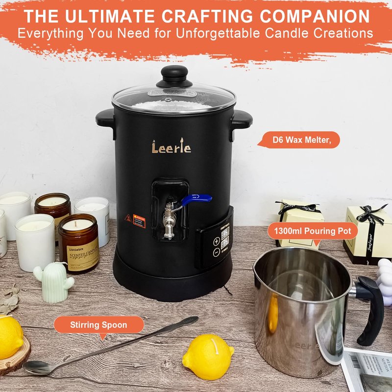 Leerie 12Lbs Digital Wax Melter for Candle Making - D6 Candle Wax Melting Pot with Accurate Temperature Control & Heating Core Brass Spout for DIY Home Business Candle Maker