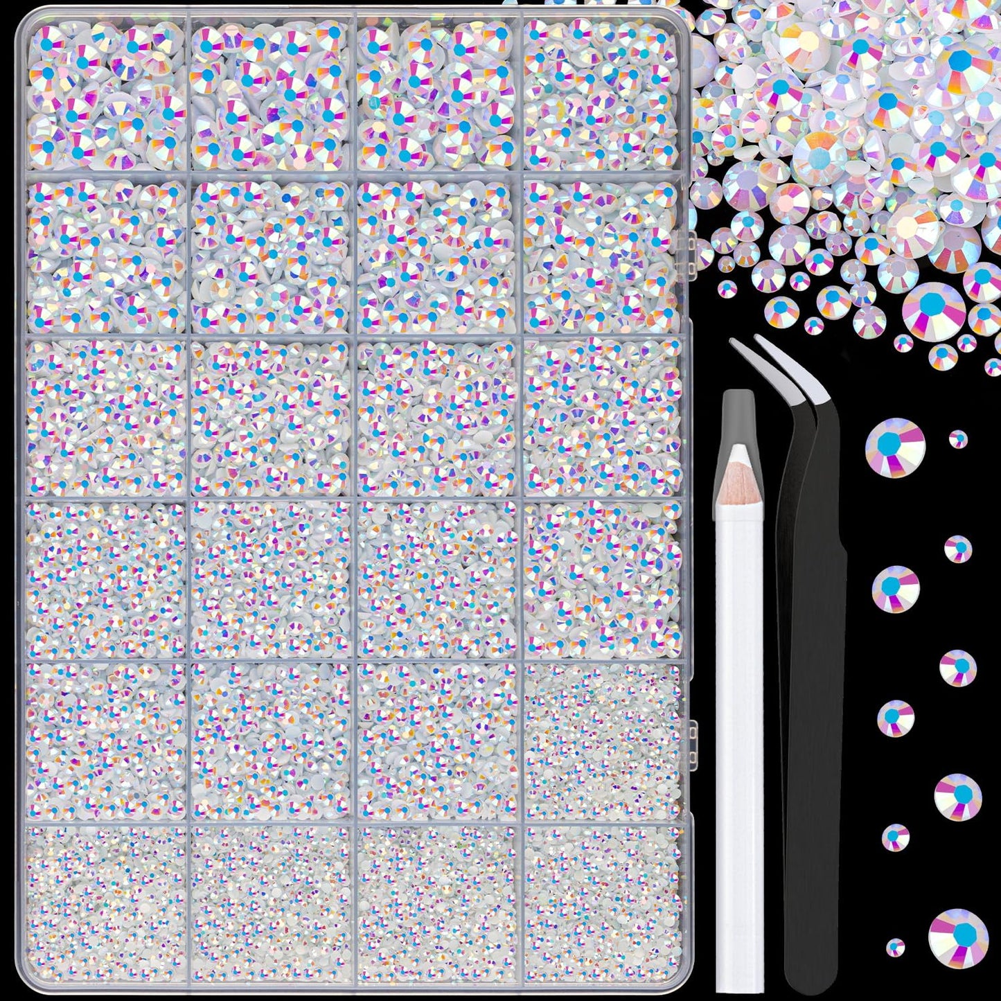 Resin Rhinestones - 32000 Pcs Flatback Gems for Bedazzling | Silver Clear Crystal Kit with 3 Pcs B7000 Glue for Nail Art & Crafts