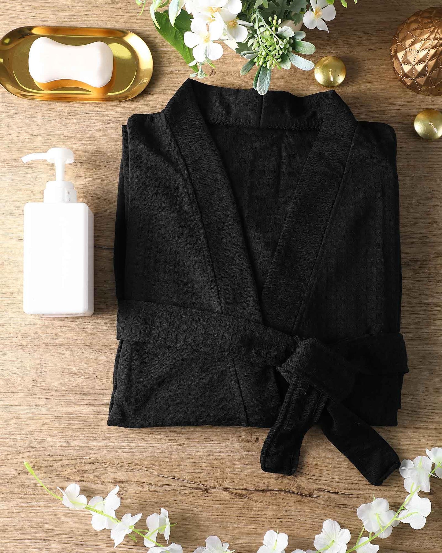 Panitay 12 Pcs Women's Waffle Knit Robes Thin Spa Bath Robe Bulk Hotel Lightweight Commercial Soft for House Shower Party(X-Large,Black)