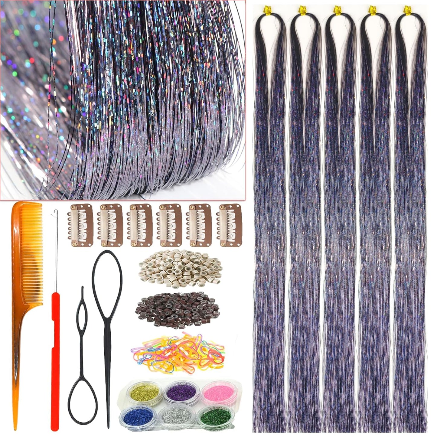 CelineBella Hair Tinsel - Emerald Green 48-Inch Glitter Strands | Sparkling Highlights for Parties & Cosplay